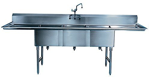 Winholt - 20" x 16" Stainless Steel Three Compartment Sink with 18" Left Drainboard - WS3T16202D18