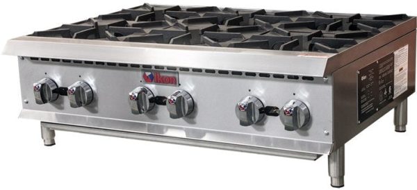 Ikon IHP-6-36 36" 6-Burner Stainless Steel Countertop Hot Plate with Manual Control - 150,000 BTU