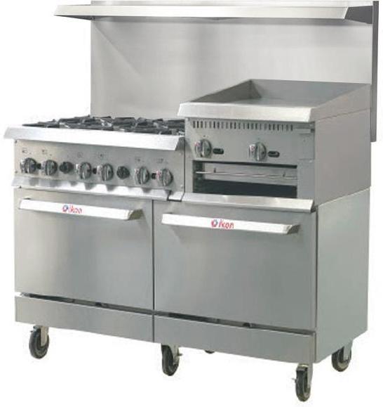 Ikon IR-6B-24RG-60 60" Natural Gas 6-Burner Range and 24" Raised Broiler - 306,000 BTU