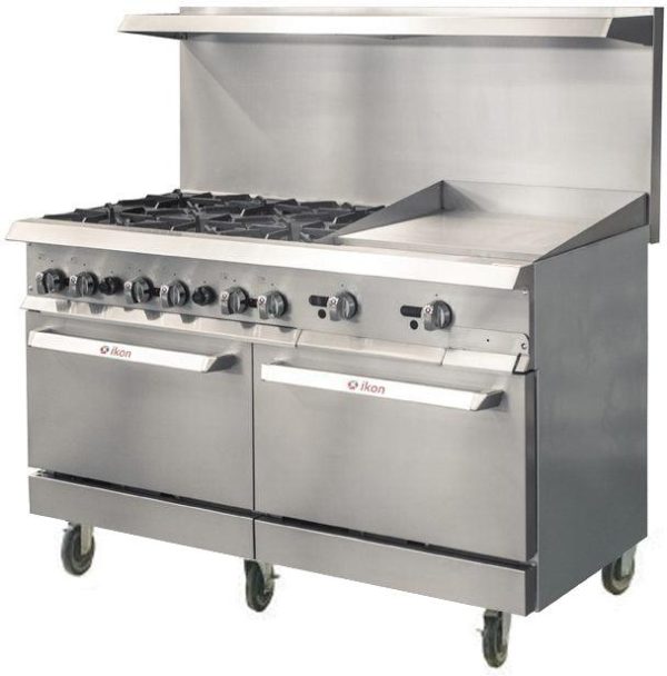 Ikon IR-6B-24TG-60 60" Natural Gas 6-Burner Range with 24" Griddle and Standard Ovens - 306,000 BTU