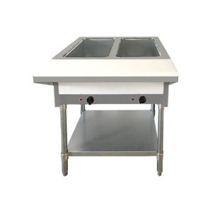 Omcan 2 Pan Open Well Steam Table with Cutting Board and Undershelf