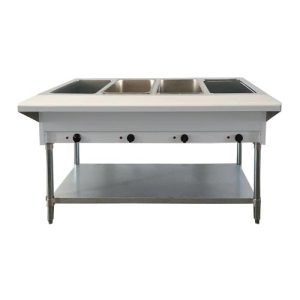 Omcan 4 Pan Open Well Steam Table with Cutting Board and Undershelf