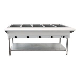 Omcan 5 Pan Open Well Steam Table with Cutting Board and Undershelf