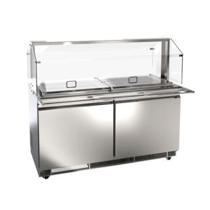 Omcan Stainless Steel Refrigerated Salad Bar / Cold Food Table with Sneeze Guard, Tray Slide and Pan Covers