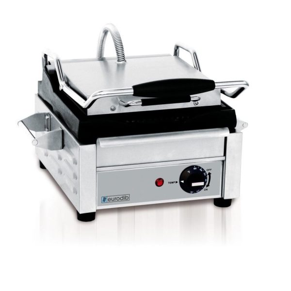 Eurodib SFE02325 10" x 10" Cooking Surface Single Panini Grill with Ribbed Plates - 120V