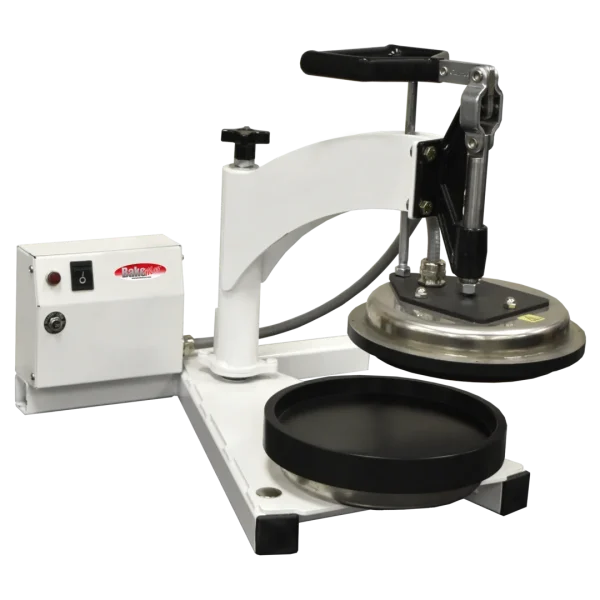 BakeMax BMDXPPB28 Commercial Countertop Manual Swing Away Dual Heat Personal Size Pizza Dough Press
